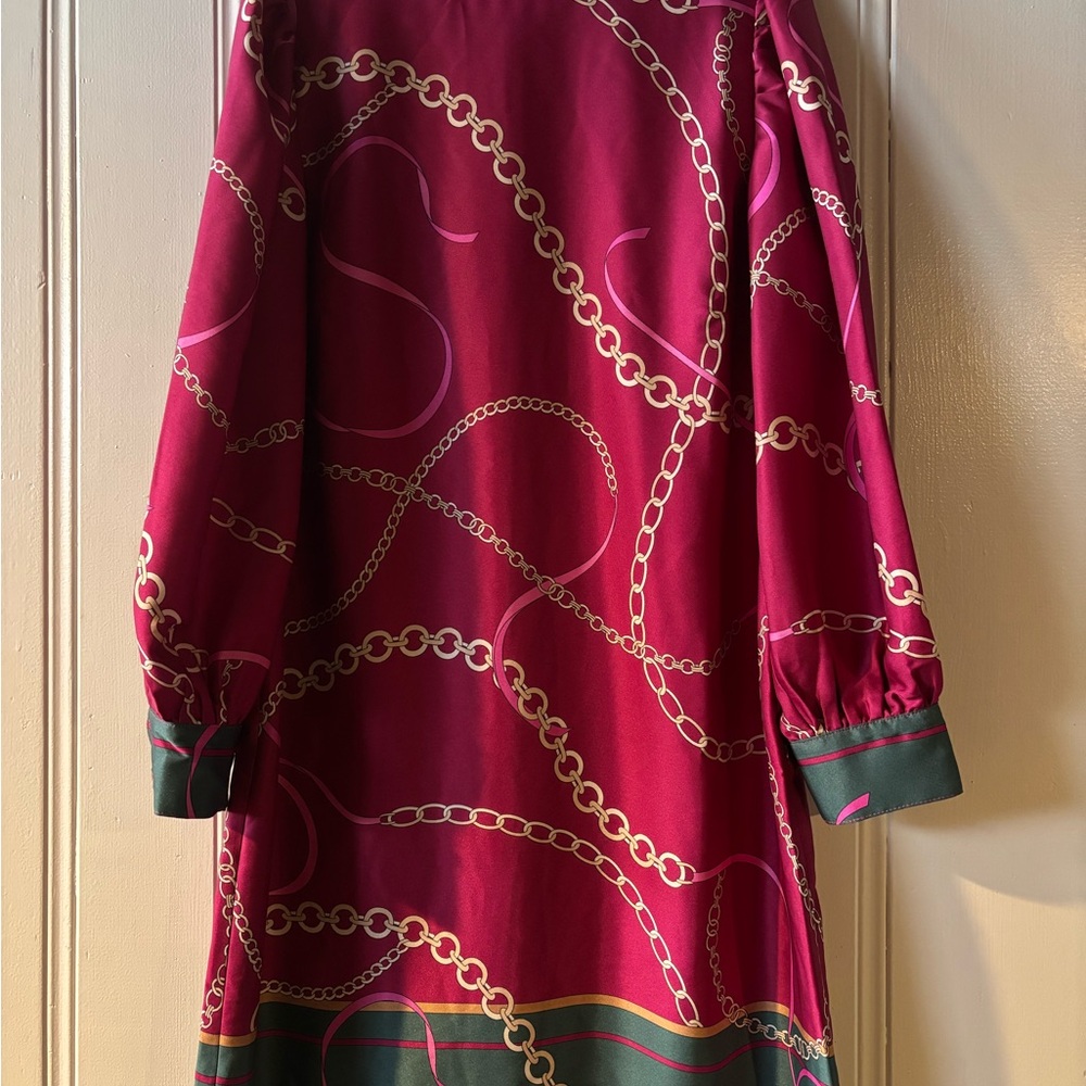Ann Taylor Red Dress with Gold Chain Detail